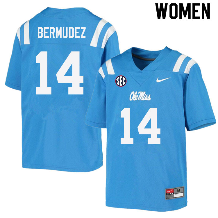 Women #14 Derek Bermudez Ole Miss Rebels College Football Jerseys Sale-Power Blue